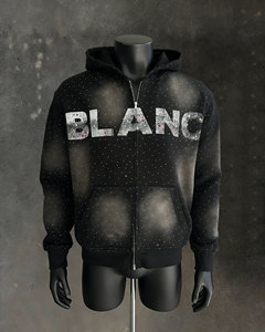 2026 Sweat à capuche zippé personnalisé de haute qualité <span class=keywords><strong>pour</strong></span> homme, <span class=keywords><strong>noir</strong></span>, brodé de strass, impression DTG, style streetwear, <span class=keywords><strong>en</strong></span> molleton épais, coupe oversize - Product Image 1