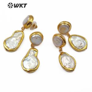 WT-E560 della signora del Commercio All'ingrosso dei monili della <span class=keywords><strong>perla</strong></span> placcato oro Orecchini forma di pera naturale d'acqua dolce orecchini di perle - Product Image 5