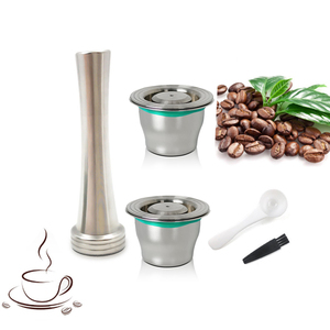 2 Pack Stainless Steel Reusable <b>Coffee</b> Pods for Nespresso OriginalLine, Includes Tamper and <b>Spoon</b> - Product Image 1