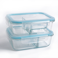 Boîtes alimentaires en verre hermétiques JM avec compartiment à 2 niveaux, boîte bento transparente pour micro-ondes, emballage pour repas