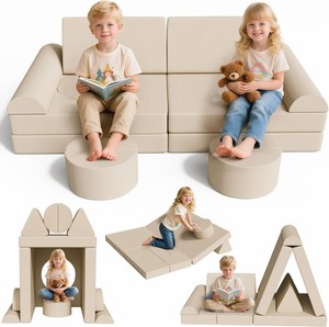 Sofá Modular Gris para Niños de la Marca OEM de Fábrica, Sofá Infantil de Espuma con Bloques de Construcción y Otomana, Funda de Pana Lavable - Product Image 2