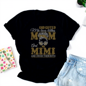 Custom God Gifted Me Two Titles Mom y <span class=keywords><strong>MIMI</strong></span> Rhinestone Iron-on Transfer Design - Product Image 1