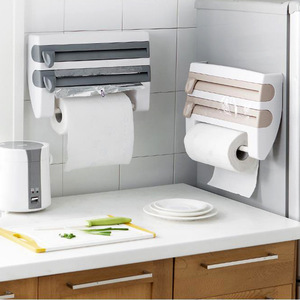 <span class=keywords><strong>Porte</strong></span>-serviettes en papier mural <span class=keywords><strong>Porte</strong></span>-<span class=keywords><strong>bouteille</strong></span> de sauce 4-en-1 Support de découpe d'emballage en plastique Organisateur de <span class=keywords><strong>cuisine</strong></span> multifonctionnel - Product Image 2