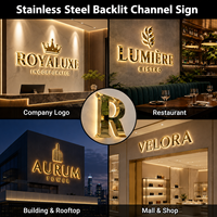 Letrero con Logotipo Retroiluminado en Oro Personalizado, Letras de Canal LED 3D de Acero Inoxidable, Señalización Comercial para Exteriores