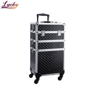 Valise à roulettes en aluminium Lucky Pro avec <span class=keywords><strong>tiroir</strong></span> verrouillable 3 en 1, poignée souple, grand rangement, organisation facile des cosmétiques - Product Image 1