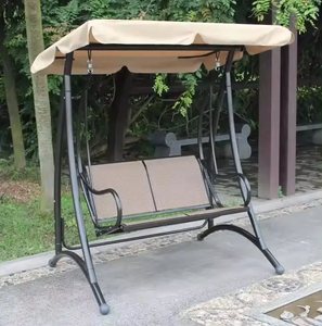 Sedia a Dondolo da Giardino Contemporanea per 2 Persone con Tettuccio, Telaio in Ferro e Tessuto in Poliestere - Product Image 4