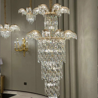 Lustre en cristal multi-niveaux sur mesure, luminaire suspendu de luxe pour hall d'hôtel, villa, plafond haut, salle de banquet