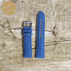 mode haute qualité confortable durable tissu jean cowboy <span class=keywords><strong>coton</strong></span> <span class=keywords><strong>bracelet</strong></span> de <span class=keywords><strong>montre</strong></span> en cuir avec oeillet 16 18 20 22 24mm - Product Image 2