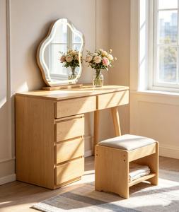 Premium Oak Combined Dressing Table Cloud LED <b>Light</b> <b>Mirror</b> 3 Drawer Side Chest Storage Stool Bedroom Makeup <b>Vanity</b> Set - Product Image 2