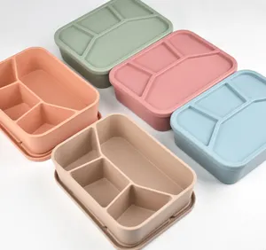 New design 4 compartments BPA free gym kids school oven safe silicone lunch box