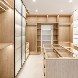 Dressing ouvert autoportant en bois style Wabi-Sabi, <span class=keywords><strong>armoire</strong></span> sur mesure, finition naturelle, coiffeuse, rangement moderne pour chambre à coucher - Product Image 6