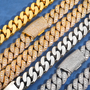 Custom OEM 18K Gold PVD Bezel Set Micro Pave 22mm Bubble Cuban Moissanite <b>Bracelets</b> S925 Silver Hip Hop Iced Bling Wholesale - Product Image 3
