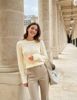 Pull-over en tricot torsadé à col rond pour femme, style coréen, à manches longues et élastique (personnalisable)