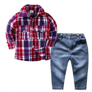 Ensembles de vêtements décontractés pour bébés garçons, deux pièces avec pantalon et chemises à carreaux à manches longues, achat en ligne - Product Image 5
