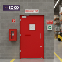Porte coupe-feu EOKO à feuille unique, homologuée 90 minutes, pour appartement et immeuble de grande hauteur, avec panneau de vision et barre anti-panique