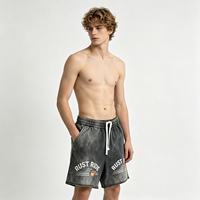 Shorts gris délavés effet vieilli, style streetwear, avec motif SALT WAVE, pour hommes et unisexe, lot en gros