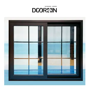 Doorwin-ventana superior de vidrio templado de doble acristalamiento, ventanas negras, ventanas correderas de aluminio de impacto de Hurricane