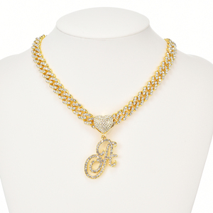 Collar con Colgante de Letra Inicial en Forma de Corazón con Incrustaciones de Diamantes de Imitación y Cadena Cubana de <span class=keywords><strong>Miami</strong></span> de 12 mm, Joyería Hip Hop de la A a la Z para Hombres y Mujeres, Uso Diario - Product Image 3