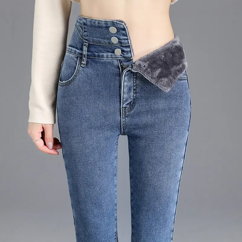 Jeans caldi invernali donna 2022 pantaloni Casual da donna in velluto a vita alta jeans da donna Pantalon Denim per pantaloni da donna taglie forti