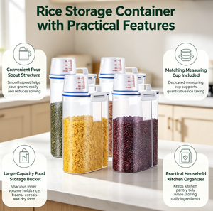 Conteneur de stockage de riz en plastique antibactérien, distributeur de céréales, seau de stockage alimentaire pour la cuisine avec <span class=keywords><strong>bec</strong></span> verseur et tasse doseuse - Product Image 2