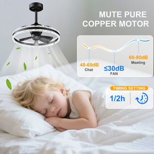 Ventilateur de plafond décoratif d'intérieur 19,7'' avec lumière LED, télécommande via application, 6 vitesses, moteur silencieux en cuivre pur, réversible, pour chambre à coucher, en plastique - Product Image 5