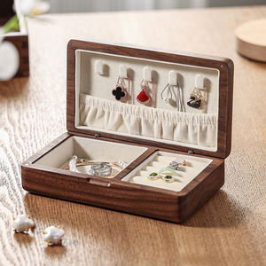 Boîte à bijoux moderne rectangulaire en bois de noyer avec impression couleur sur verre personnalisée en gros, boîte de rangement en velours, bagues, colliers, personnalisée - Product Image 2
