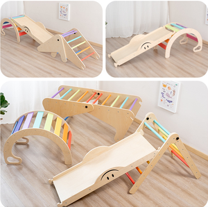Trẻ Em Trẻ Mới Biết Đi Montessori Học Tập Bằng Gỗ Tháp Có Thể Gập Lại Đồ Chơi Trượt Trong Nhà Kết Hợp Cầu Vồng Leo Núi Khung - Product Image 6