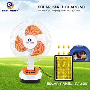 Easy Power 2022 Hot Selling Green Power Solar Rechargeable Fan AC DC Table Fan For Emergency