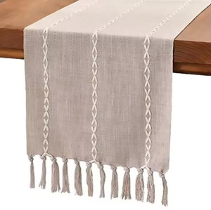 Chemin de <span class=keywords><strong>table</strong></span> vintage en coton et lin tissé, brodé à la main, motif floral, style américain, personnalisable, pour <span class=keywords><strong>mariage</strong></span>, fête, décoration de salle à manger - Product Image 6