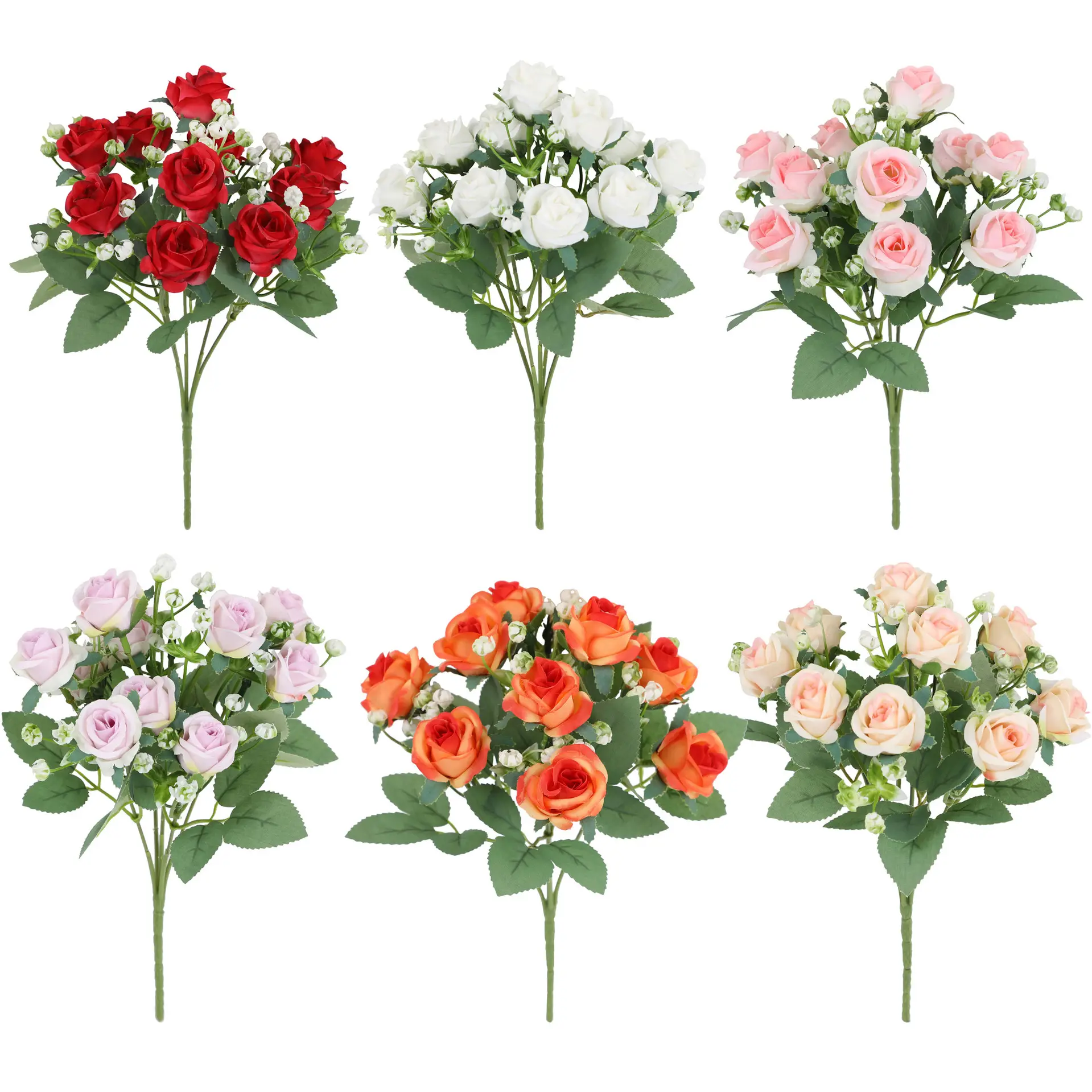 Decoración de boda de seda de alta calidad rosas flores artificiales ramo de rosas para ramo de novia