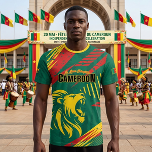 T-shirt de football personnalisé Cameroun 2026 <span class=keywords><strong>Les</strong></span> <span class=keywords><strong>Lionnes</strong></span> Indomptables Impression à la demande Votre texte T-shirts sportifs respirants en polyester - Product Image 1