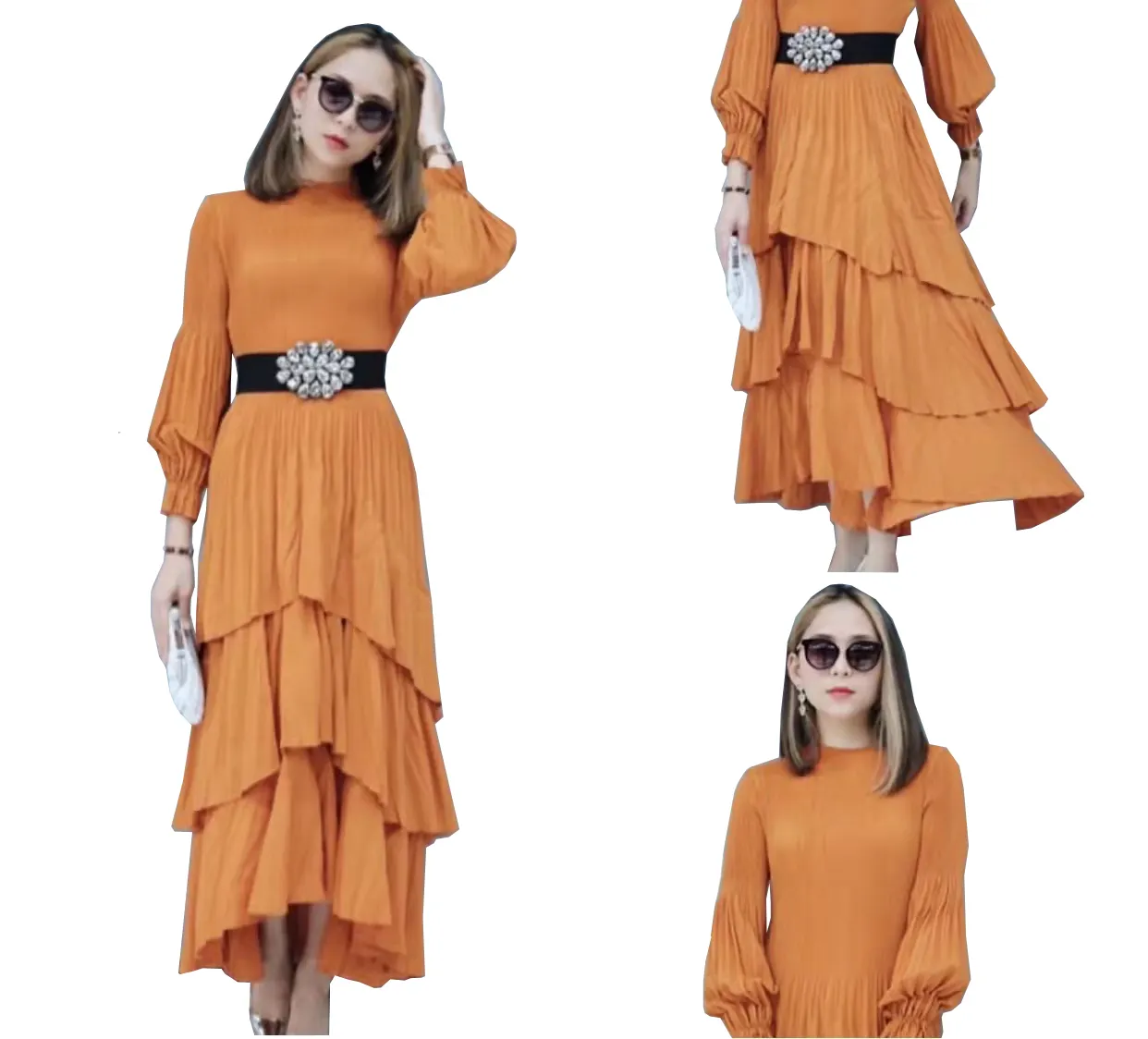 Fashion Design women clothing casual dresses plus size pleated chiffon dress