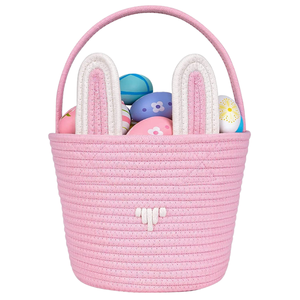 Cute Blue Modern Rabbit Woven Storage <b>Basket</b> Handles Large Eco-Friendly Foldable Household <b>Easter</b> <b>Gift</b> Children Handmade Cotton - Product Image 2