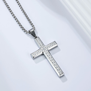 Unisex <b>Cross</b> Necklace Zinc Alloy Pave Setting Full Diamond Pendant Gift Jewelry - Product Image 4