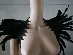 Chal de Plumas de Lujo, Estilo Gótico Punk, Capa de Plumas Naturales, Chal de Plumas para <span class=keywords><strong>Mujer</strong></span>, <span class=keywords><strong>Disfraz</strong></span> para Halloween, Cosplay, Espectáculos - Product Image 6