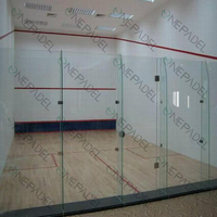 Terrain de squash professionnel fabriqué en usine, verre trempé 12 mm, sol en bois, joints en acier inoxydable, 9,75 x 6,4 m