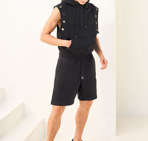 Hoodie sans manches grande taille pour homme, logo personnalisé, cordon de serrage réglable, détails à œillets, coupe ample, streetwear décontracté d'été, OEM ODM - Product Image 1