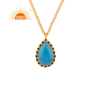 Conjunto de Collar con Colgante de Turquesa y Zafiro, Diseño de Joyería India, Chapado en Oro, Cadena de Plata 925, Venta al por Mayor - Product Image 1