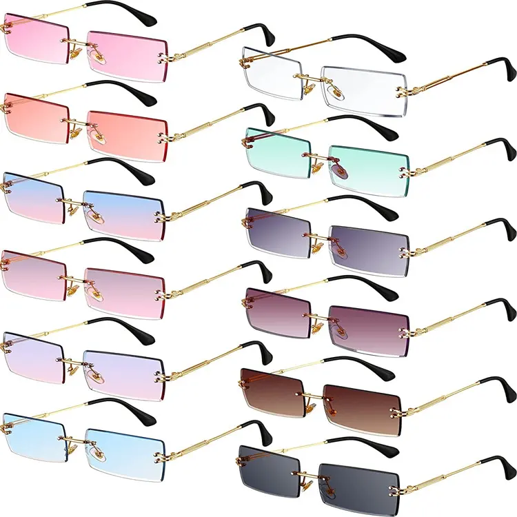 Custom Hot Sale Street Beat Rimless Square Small Rectangle Frameless Sun Glasses Vintage 90s rectangle shades sunglasses 2021
