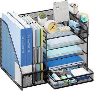 Office Desk Organizer with Upright File <b>Holder</b> 4-Tier Mesh <b>Letter</b> Paper Tray Desk Organizer Desktop FILE ORGANIZER - Product Image 1