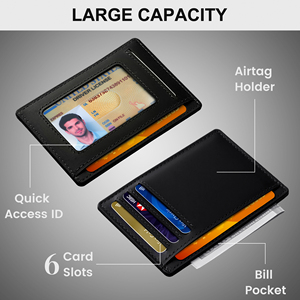 <span class=keywords><strong>Portafogli</strong></span> Sottili Minimalisti in Vera Pelle Personalizzati per Uomo, Lunghezza Corta, Tasca Frontale, Blocco RFID, Fodera in Nylon, Porta Carte - Product Image 3