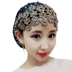 Customized YASEEN Women's Ethnic Hijab Breathable <b>Lace</b> & Cotton Square Printed Headscarf <b>Elastic</b> Pullover Cap - Product Image 1