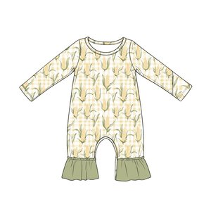 LR3028 Conjunto de pelele personalizado para bebés y niños, al por mayor, con estampado de rayas, flores y cuadros, pelele de manga larga para niña. - Product Image 4