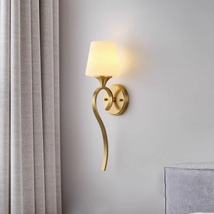 Lámpara de Pared <span class=keywords><strong>LED</strong></span> de Latón OGS/OEM con Pantalla de Vidrio, Luz Blanca Cálida Regulable, Estilo Americano, para Dormitorio y Sala de Estar, Lámpara de Pared de Cobre - Product Image 4