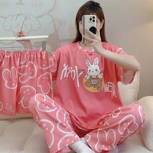 Wholesale High Quality Summer Short Sleeve Long Pants Women's Pajamas Set Comfortable <strong>Casual</strong> Loose Cartoon <strong>Home</strong> <strong>Wear</strong> - Product Image 6
