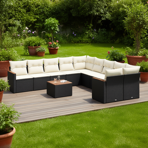 Ensemble de canapés de jardin noir et crème, meubles en rotin d'extérieur avec coussins en mousse haute densité, design contemporain imperméable - Product Image 2