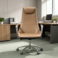 Chaise de bureau de direction moderne en cuir à dossier haut avec accoudoirs en aluminium, ergonomique et réglable en hauteur pour bureau de direction