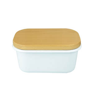 Çevre dostu sofra emaye Metal çelik tereyağı tabağı bambu kapak gıda konteyner emaye tereyağı tabağı beechwood kapaklı - Product Image 2