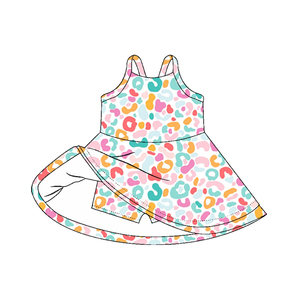 RTS Boutique ODM ชุดกีฬาเทนนิสผ้าฝ้ายลายดอกไม้สีสันสดใสชุดเดรสสำหรับเด็กผู้หญิงกางเกงขาสั้นซับในดีไซน์ใหม่ขายส่ง - Product Image 5