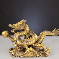 Vente en gros de figurines de dragon chinois en or Feng Shui en laiton pur, articles Fengshui en cuivre, statues de dragon porte-bonheur chinois